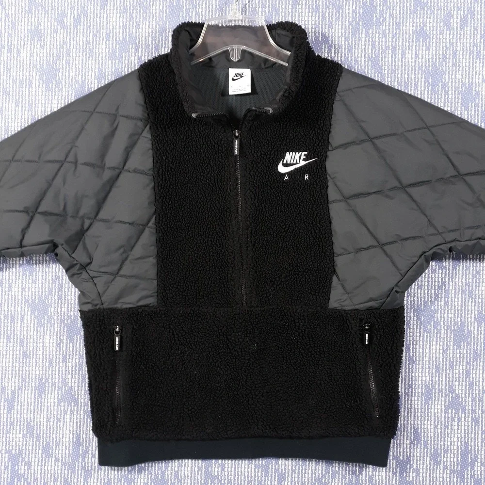 Nike Air Jacket Kids Size XL Black Sherpa Fleece 1/2 Zip Pullover Quilted Anorak